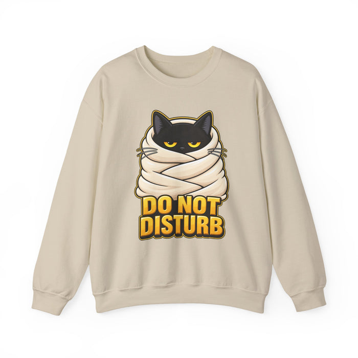 Do Not Disturb Cat Sweatshirt — Cozy Mummy-Wrapped Black Cat Graphic Crewneck