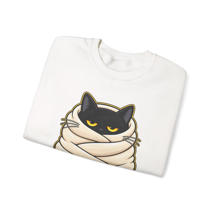 Do Not Disturb Cat Sweatshirt — Cozy Mummy-Wrapped Black Cat Graphic Crewneck