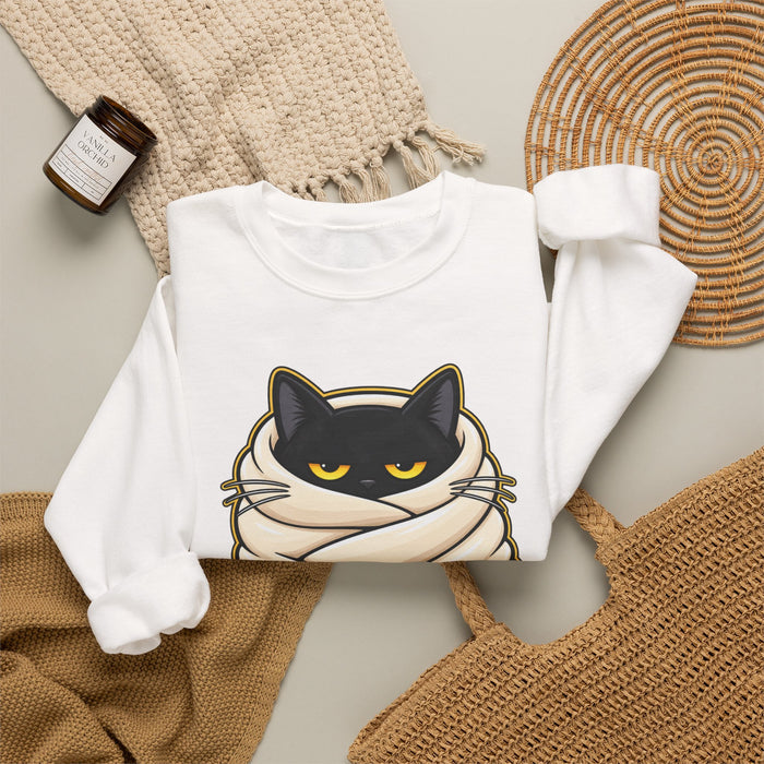 Do Not Disturb Cat Sweatshirt — Cozy Mummy-Wrapped Black Cat Graphic Crewneck
