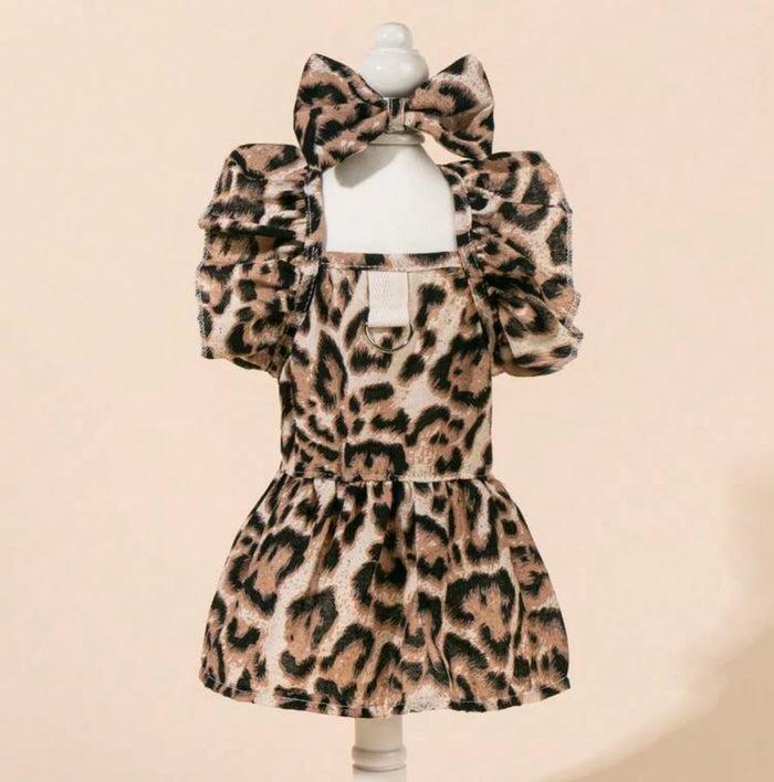 Dog Leopard dress w/matching bow