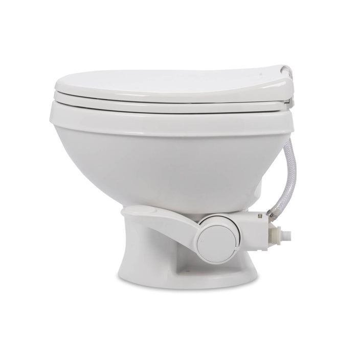 White Dometic 401 RV Toilet with Flush Pedal - Side Angle | United RV Parts