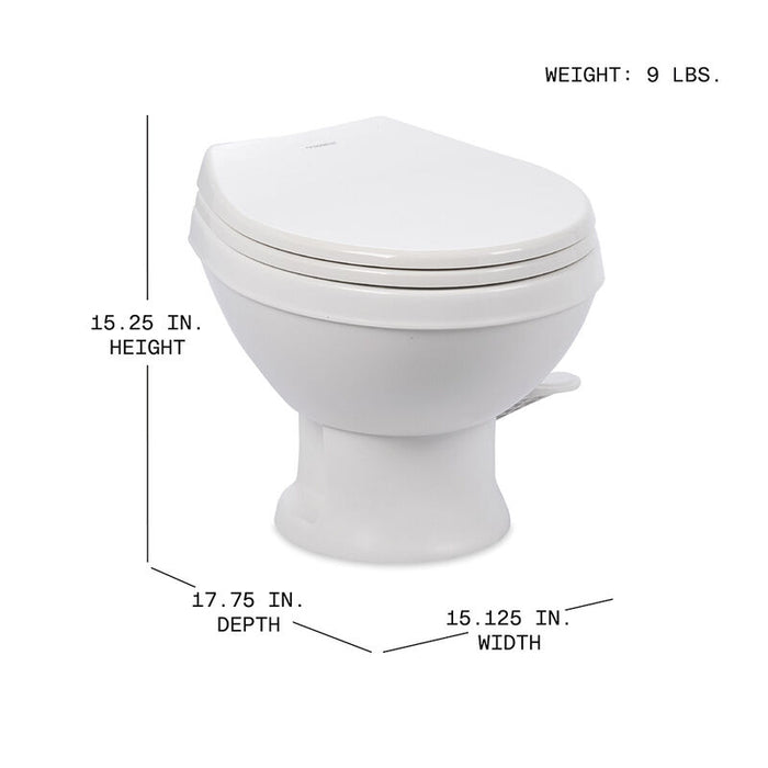 White Dometic 401 RV Toilet Dimensions Diagram - Technical Specs | United RV Parts