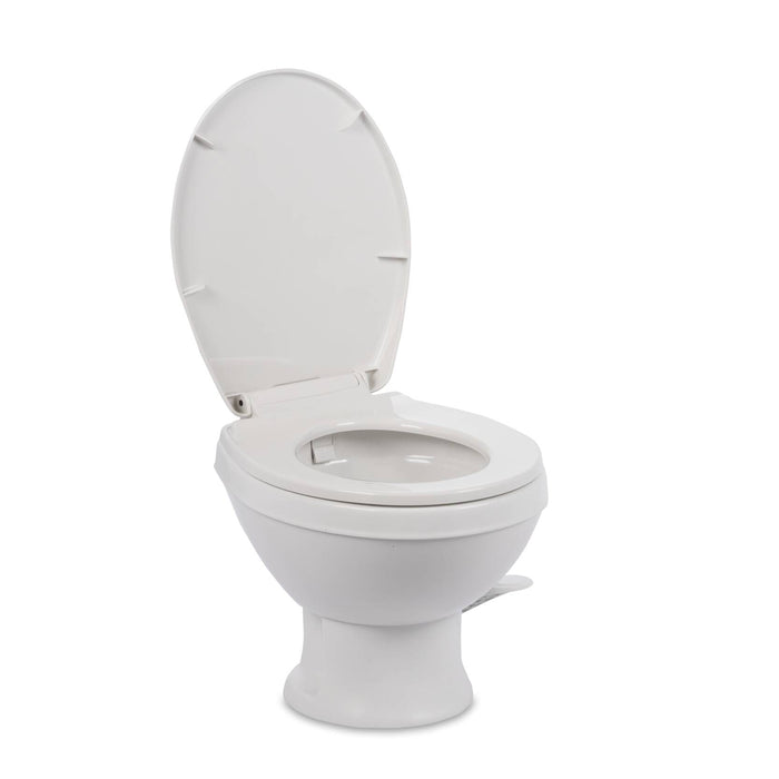 White Dometic 401 Essential RV Toilet with Open Seat - Front View | United RV Parts