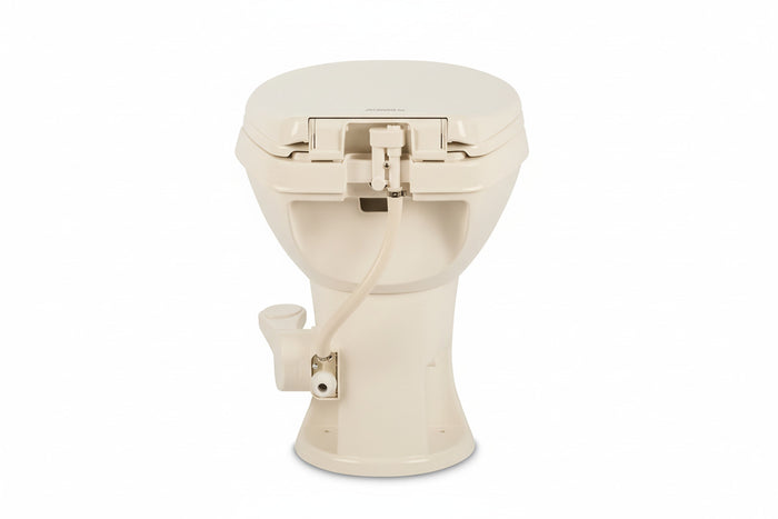 Bone Dometic 410 RV Toilet - Rear View with Flush Mechanism | United RV Parts