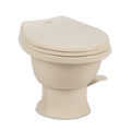 Bone Dometic 411 Low Profile RV Toilet 9610008262 - Front 3/4 View Seat Closed | United RV Parts