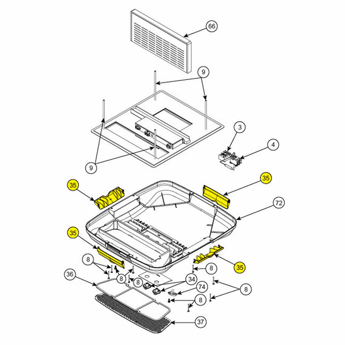 Dometic RV AC Ceiling Assembly Diagram - Installation Reference | United RV Parts