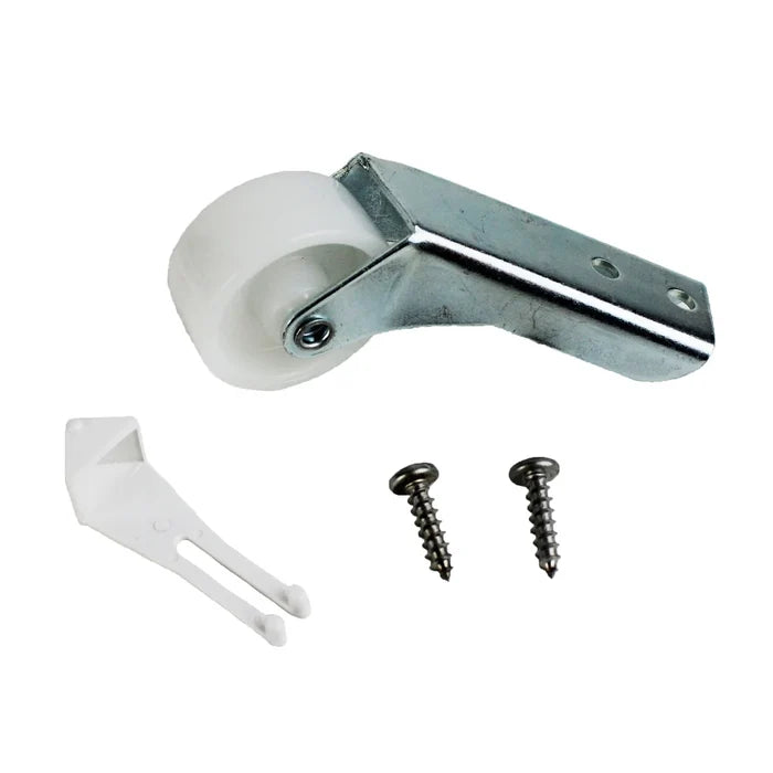 Dometic Awning Door Roller Assembly - Side View with Hardware and White Bracket | United RV Parts