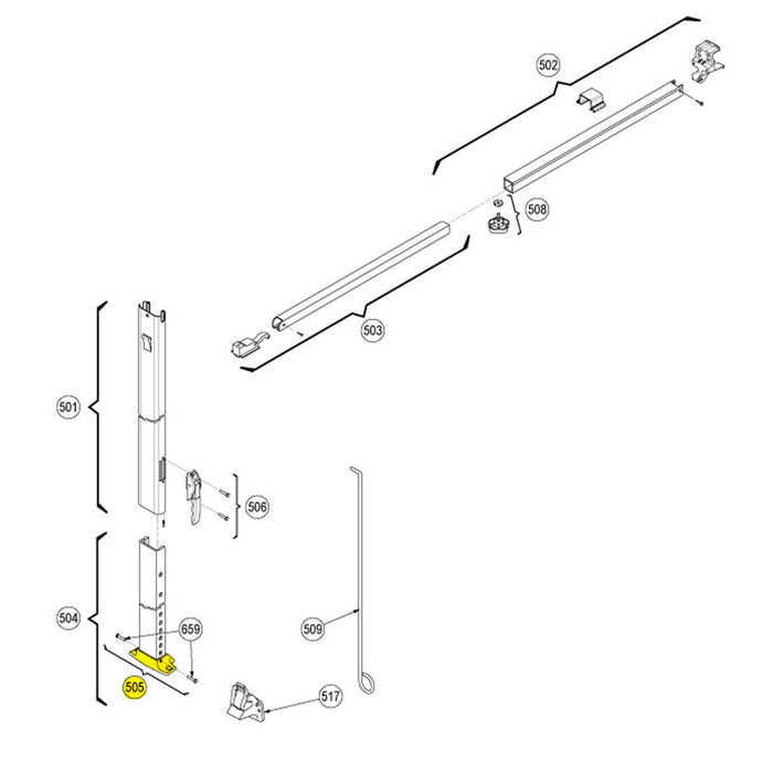 Dometic Awning Parts Diagram Showing Lower Foot Assembly Installation - Schematic View | United RV Parts