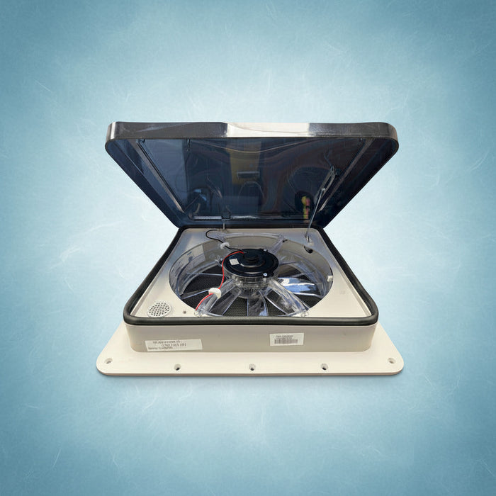 Dometic Fan-Tastic Vent FV2200 12V RV Roof Vent Fan with Smoke Lid Open - Front View | United RV Parts