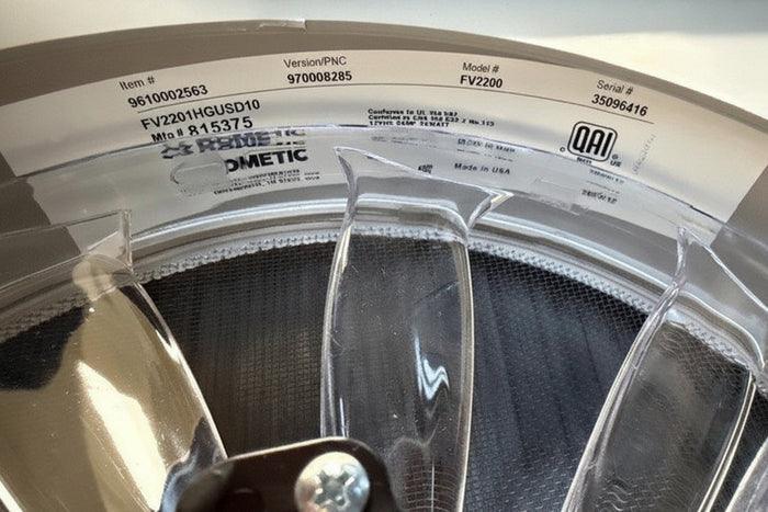 Dometic Fantastic Vent Fan FV2201HGUSD10 - Model Label Detail Close-Up | United RV Parts