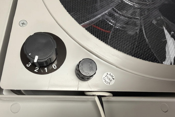 Dometic Fantastic Vent Fan FV2200 - Control Knobs and Fuse Close-Up | United RV Parts