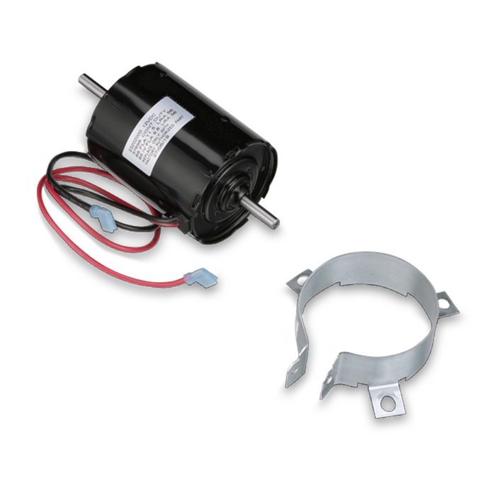 Black Dometic Atwood Furnace Blower Motor 37357 with Clamp - Side View | United RV Parts