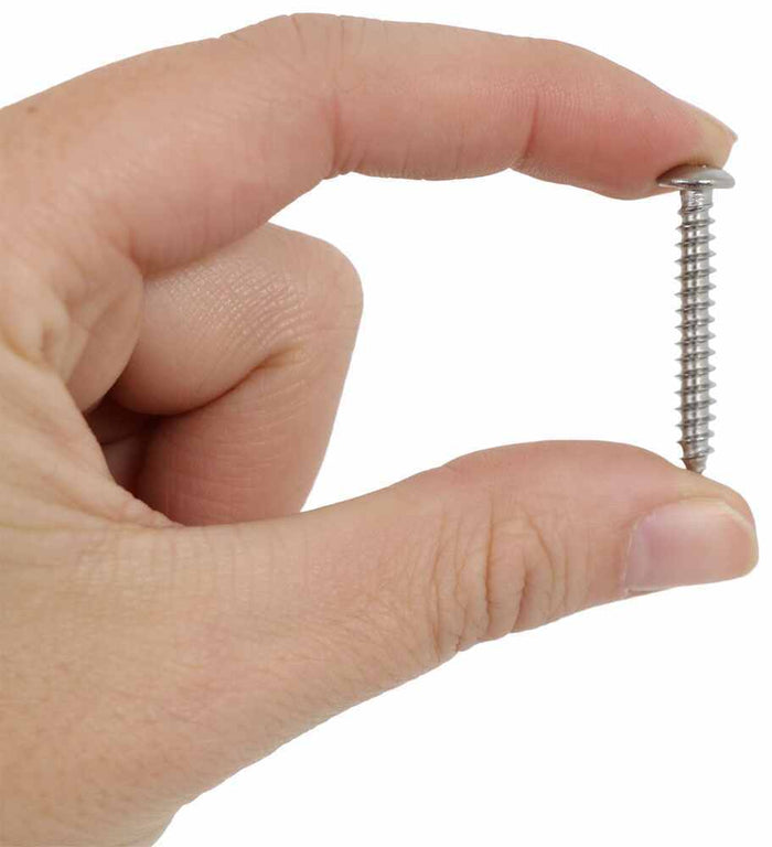 Stainless Steel Mounting Screw in Hand - Size Detail | United RV Parts