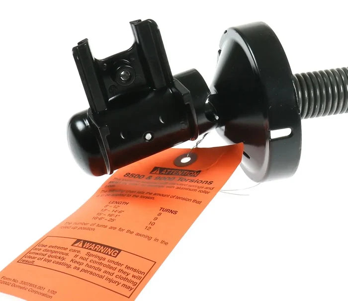 Dometic Left Hand Torsion Arm End Assembly with Orange Safety Instructions - Detailed View | United RV Parts