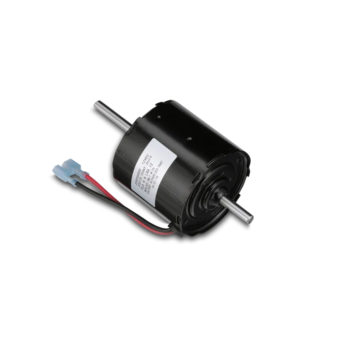 Black Dometic HydroFlame 30131 12V Furnace Motor - Front View with Wiring | United RV Parts