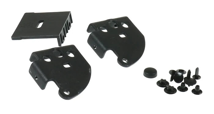 Black Metal Dometic Door Hinge Components - Angled View with Hardware | United RV Parts