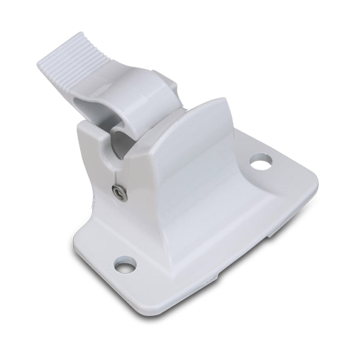 Polar White Dometic Bottom Awning Bracket 3314067.004B - Side Profile with Hardware Detail | United RV Parts