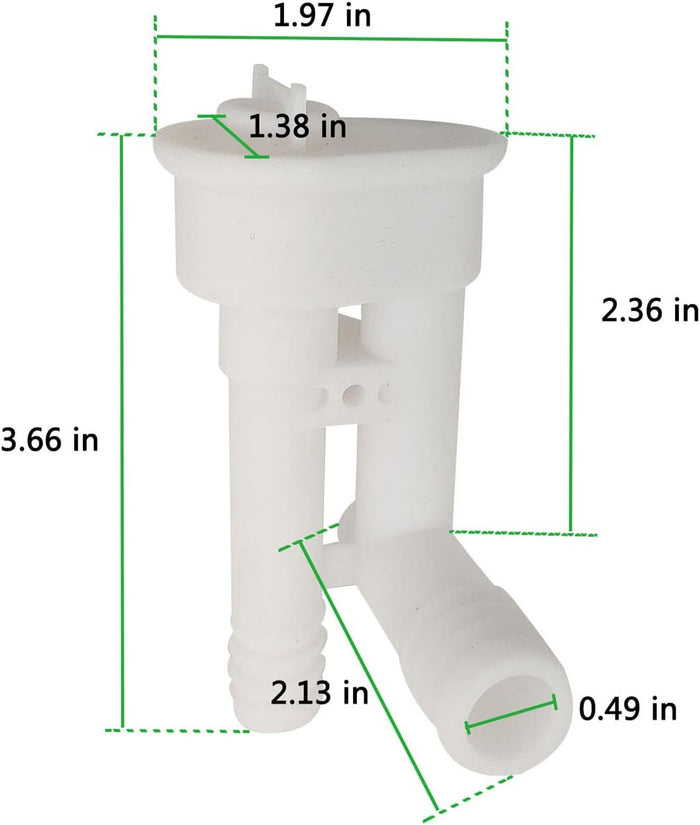 White Dometic Toilet Vacuum Breaker 385316906 - Dimensional Diagram | United RV Parts