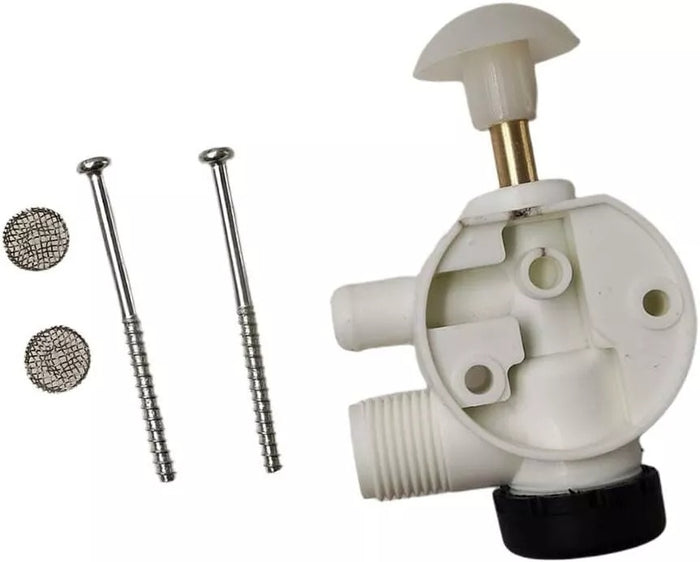 White Dometic Toilet Valve 385314349 with Fasteners - Complete Set View | United RV Parts