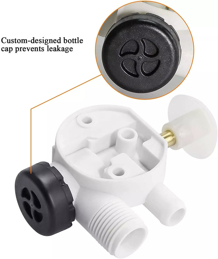 Dometic Toilet Valve Bottle Cap Detail - Leak Prevention Feature | United RV Parts
