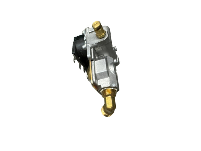 Silver Metal Gas Valve Assembly with Solenoid - Angled View | United RV Parts