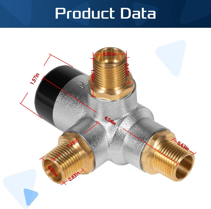 Brass RV Water Heater Mixing Valve 90029 - Technical Dimensions | United RV Parts