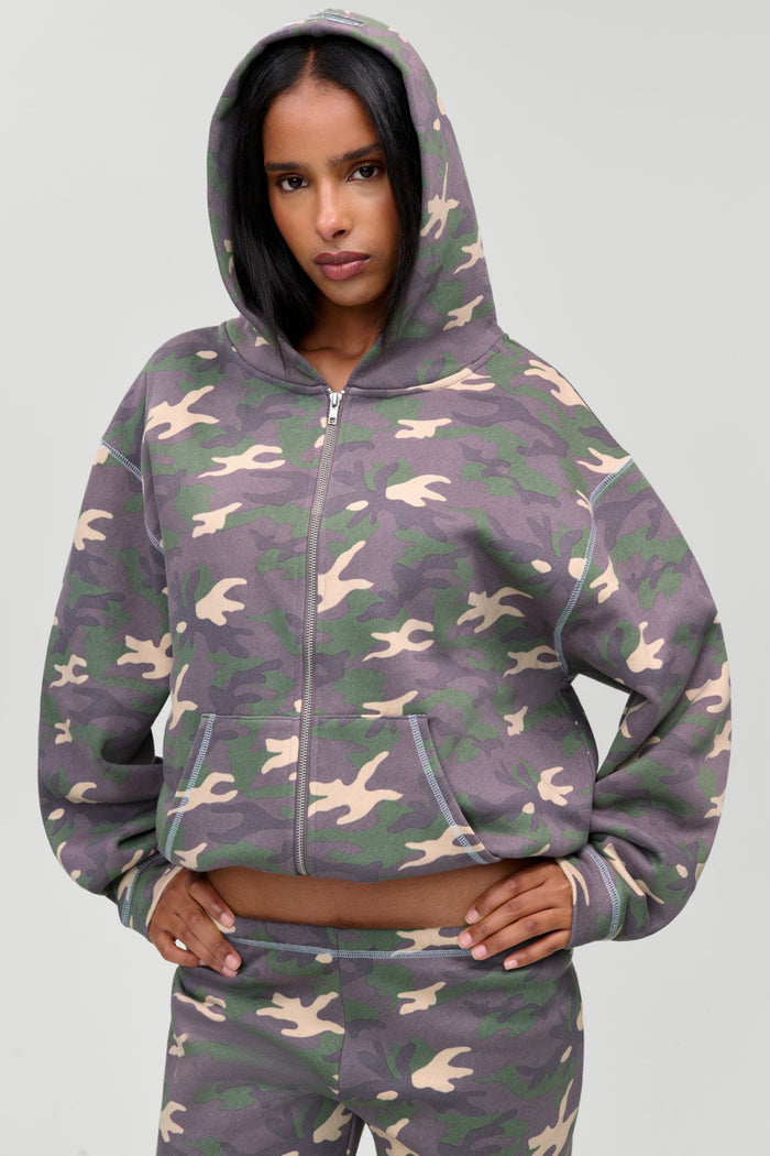 Drew Terry Zip Up Hoodie - Classic Camo