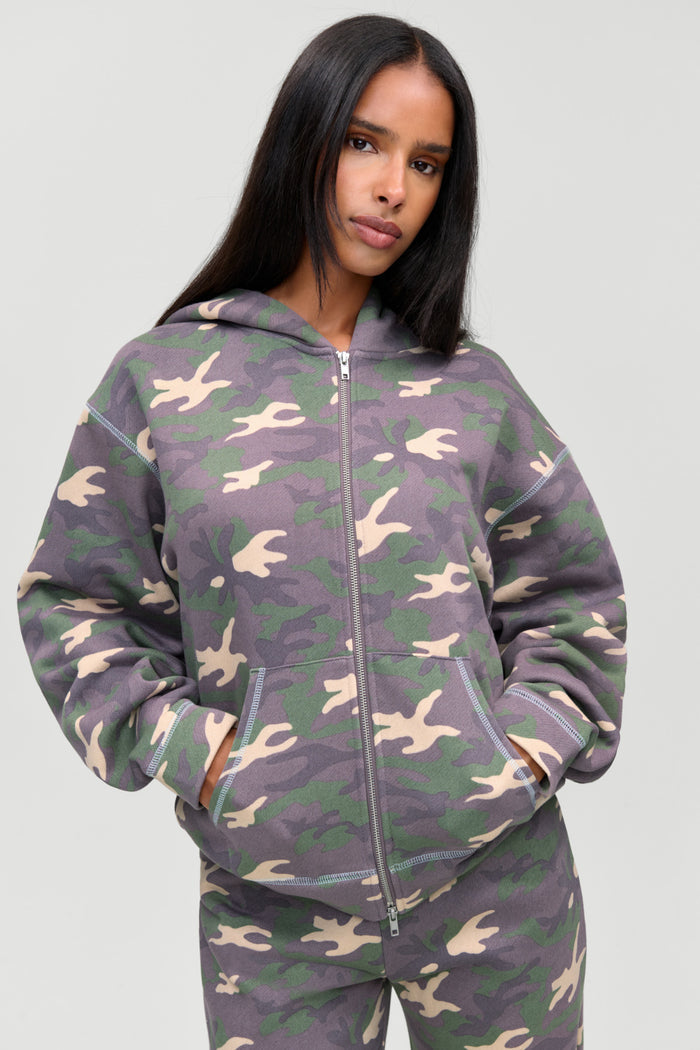 Drew Terry Zip Up Hoodie - Classic Camo