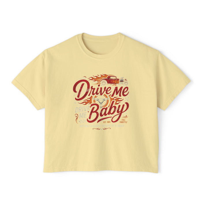 Drive Me Baby Women’s Boxy Tee – Retro Car Graphic Tee
