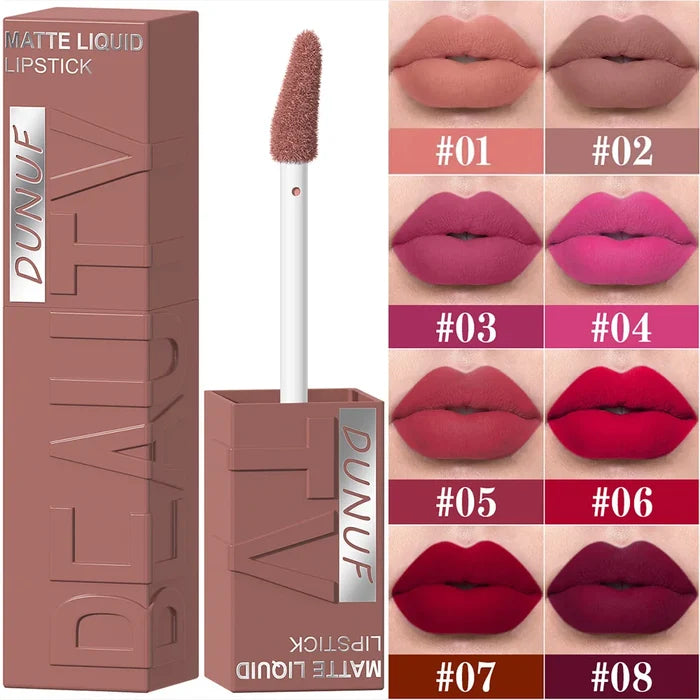 DUNUF 8-Color Matte Velvet Smooth Lip Gloss