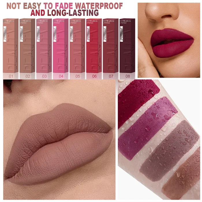 DUNUF 8-Color Matte Velvet Smooth Lip Gloss