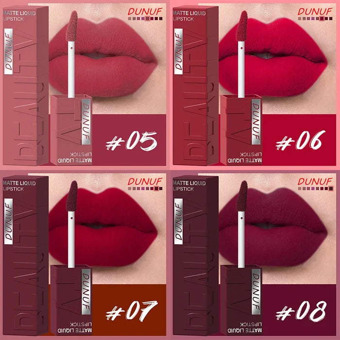 DUNUF 8-Color Matte Velvet Smooth Lip Gloss