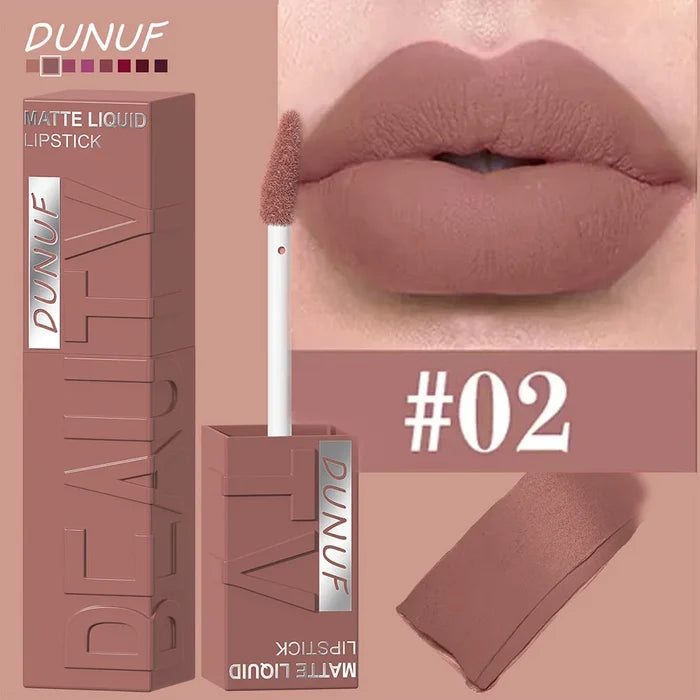 DUNUF 8-Color Matte Velvet Smooth Lip Gloss