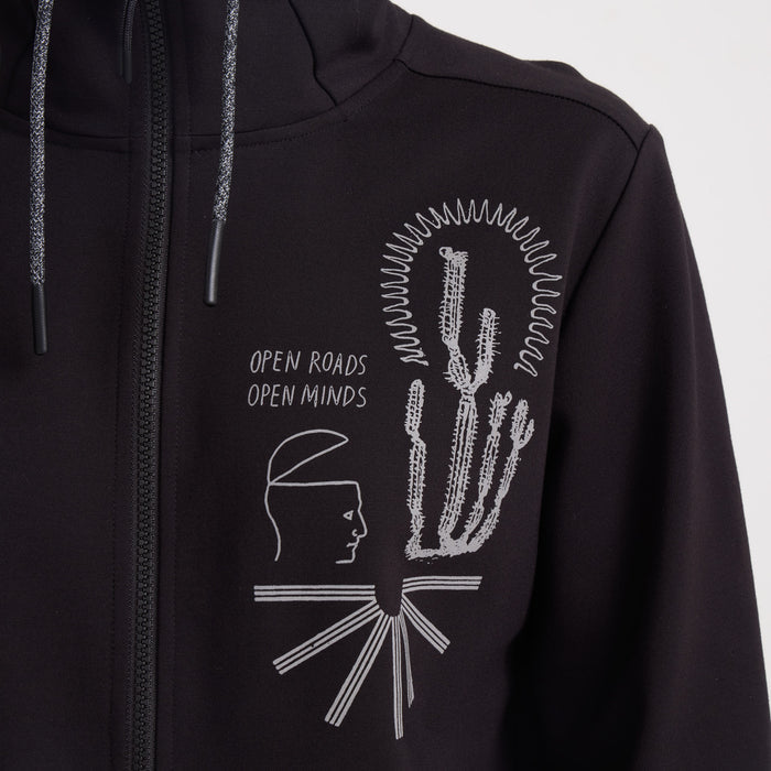 Hooded black Roark hoodie featuring a prominent front pocket, designed for outdoor adventures and travel.