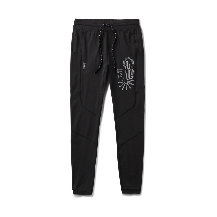 Dynamic black active pants from Roark featuring practical grey pockets, ideal for outdoor adventures and travel.