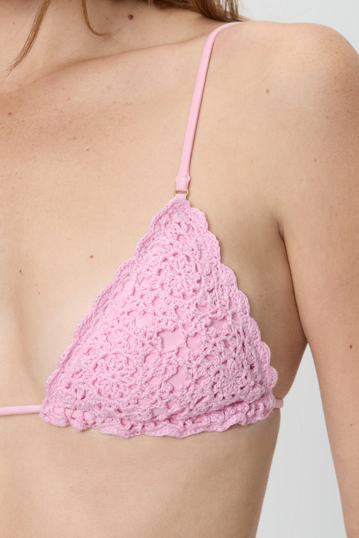 Elena Crochet Shine Bikini Top - Blush