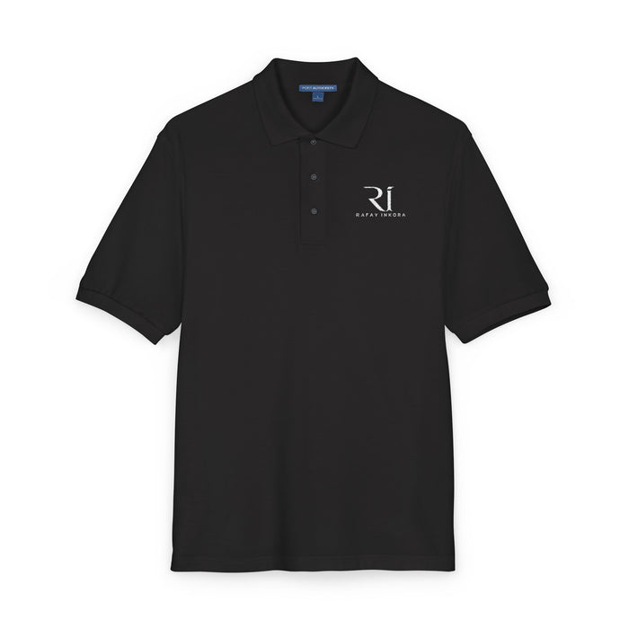 Embroidered 'R1' Logo Polo Shirt — Classic Black Corporate Golf Polo
