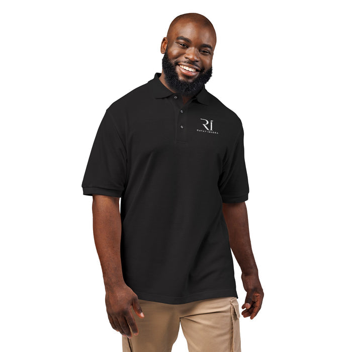 Embroidered 'R1' Logo Polo Shirt — Classic Black Corporate Golf Polo