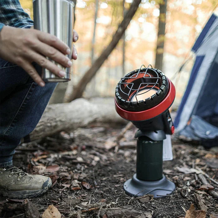 Little Buddy Portable Propane Space Heater MH4B In Use at Campsite Near Tent - Side View | United RV Parts