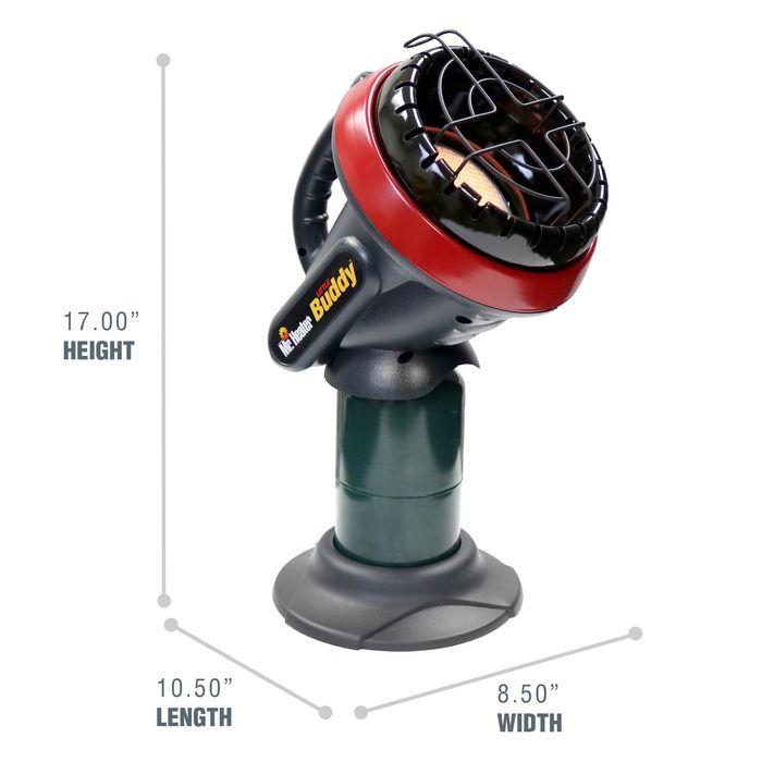 Little Buddy Portable Propane Heater MH4B Dimensions 17H x 10.5L x 8.5W Inches - Size Chart | United RV Parts