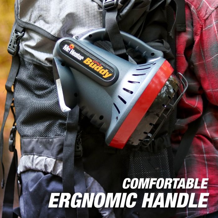 Little Buddy Propane Heater F215100 Ergonomic Handle Attached to Backpack - Portability Detail | United RV Parts