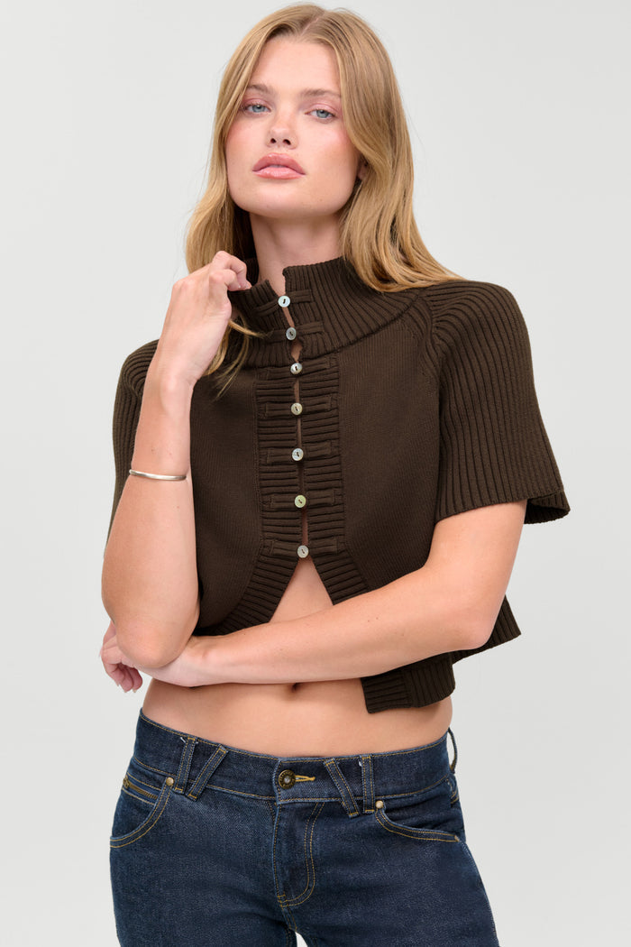 Everett Knit Cotton Cape - Chocolate Brown