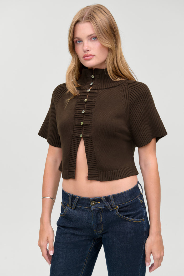 Everett Knit Cotton Cape - Chocolate Brown