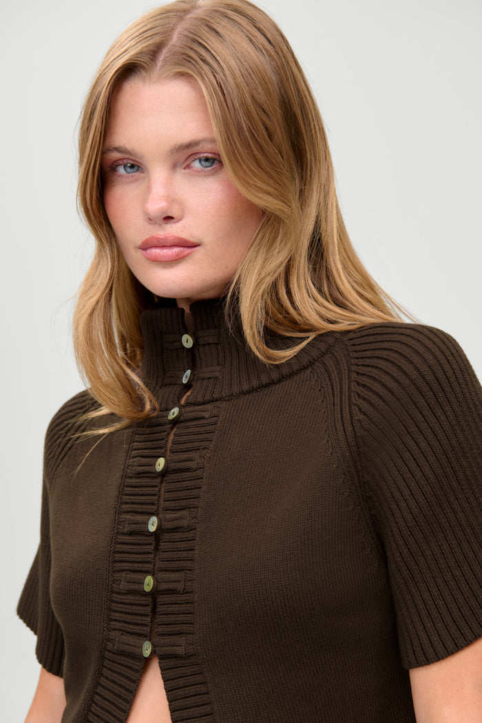 Everett Knit Cotton Cape - Chocolate Brown