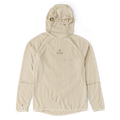 Cream-colored Roark Evolve Hoodie with drawstring hood and textured fabric, displayed flat on white background