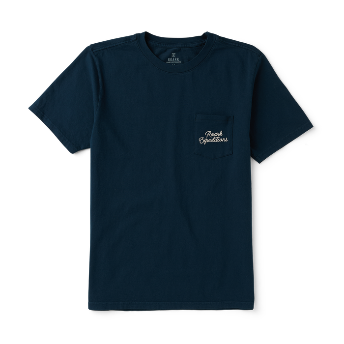 Roark navy adventure wear displayed in outdoor setting
