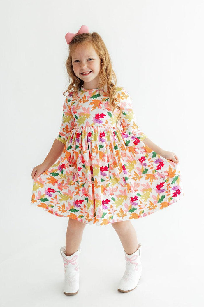 Falling Leaves 3/4 Sleeve Pocket Twirl Dress-Mila & Rose ®