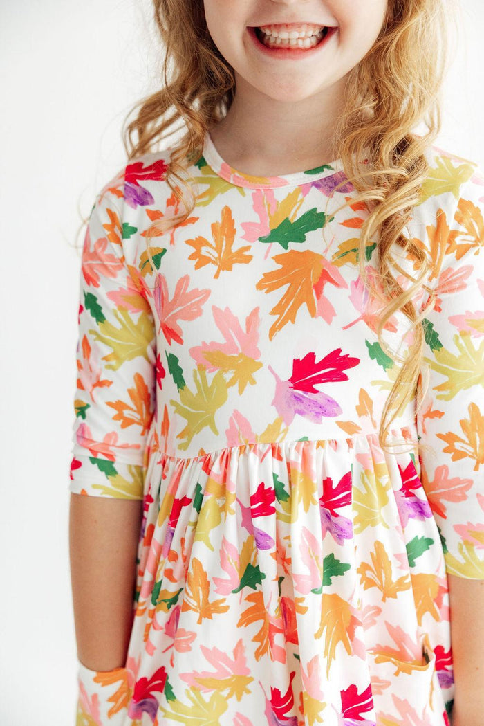 Falling Leaves 3/4 Sleeve Pocket Twirl Dress-Mila & Rose ®
