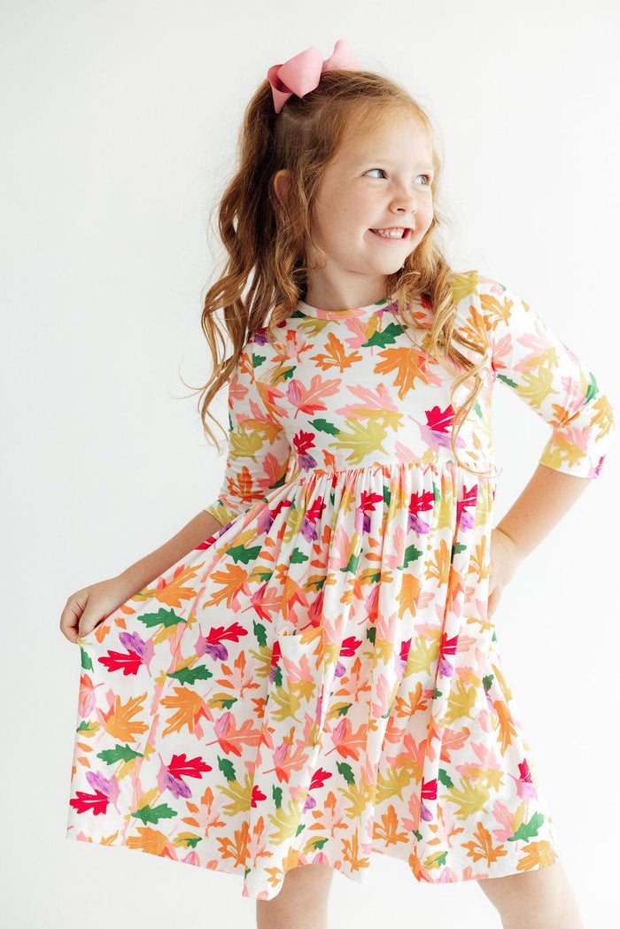 Falling Leaves 3/4 Sleeve Pocket Twirl Dress-Mila & Rose ®