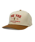 Beige and brown cap with 'Yee Yee Farm and Ranch' text on a white background